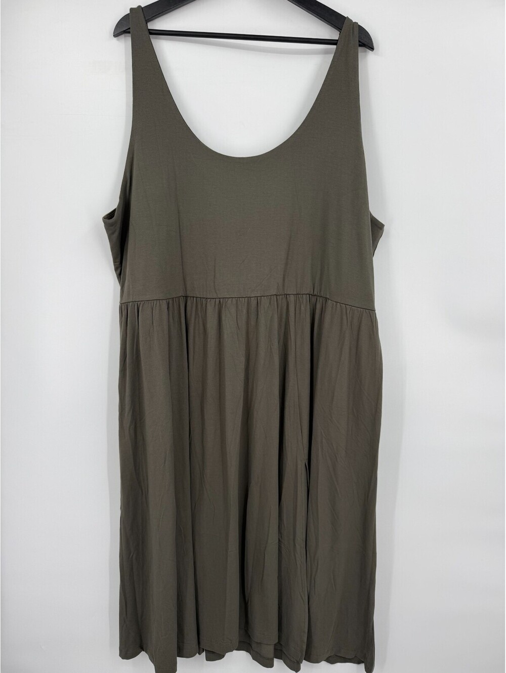 A New Day Womens Midi Dress Olive Green Sleeveless Scoop Neck Knit w Pocket 3X